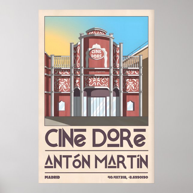 Cine Doré Madrid Poster Graphic Cinema Facade, Red (Front)