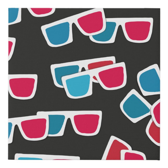 Cinema, 3d glasses pattern, seamless.  faux canvas print (Front)