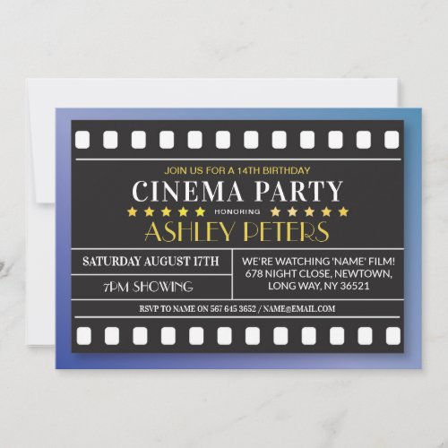 Cinema Birthday Party Any Age Theatre Film Invite