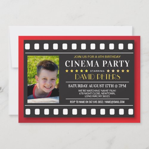 Cinema Birthday Party Film Any Age Red Photo Kids Invitation