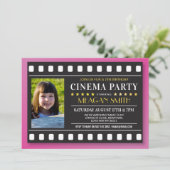 Cinema Birthday Party Movie Film Girl's Pink Photo Invitation (Standing Front)