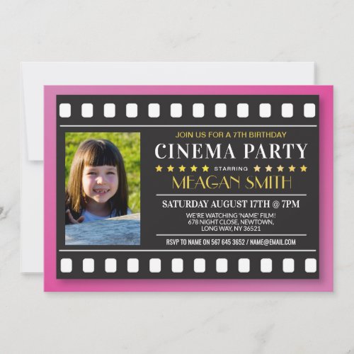 Cinema Birthday Party Movie Film Girls Pink Photo Invitation