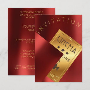 Cinema Film Festival Event Metal Red Ruby Gold Invitation