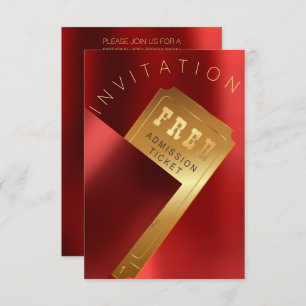 Cinema Film Festival Ticket Metal Red Ruby Gold Invitation
