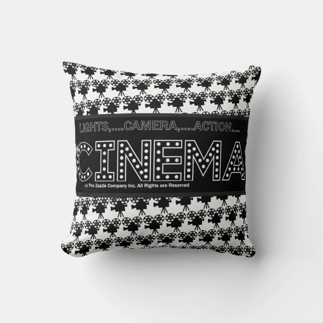 *CINEMA* Logo & Camera Pattern Pillow (Front)