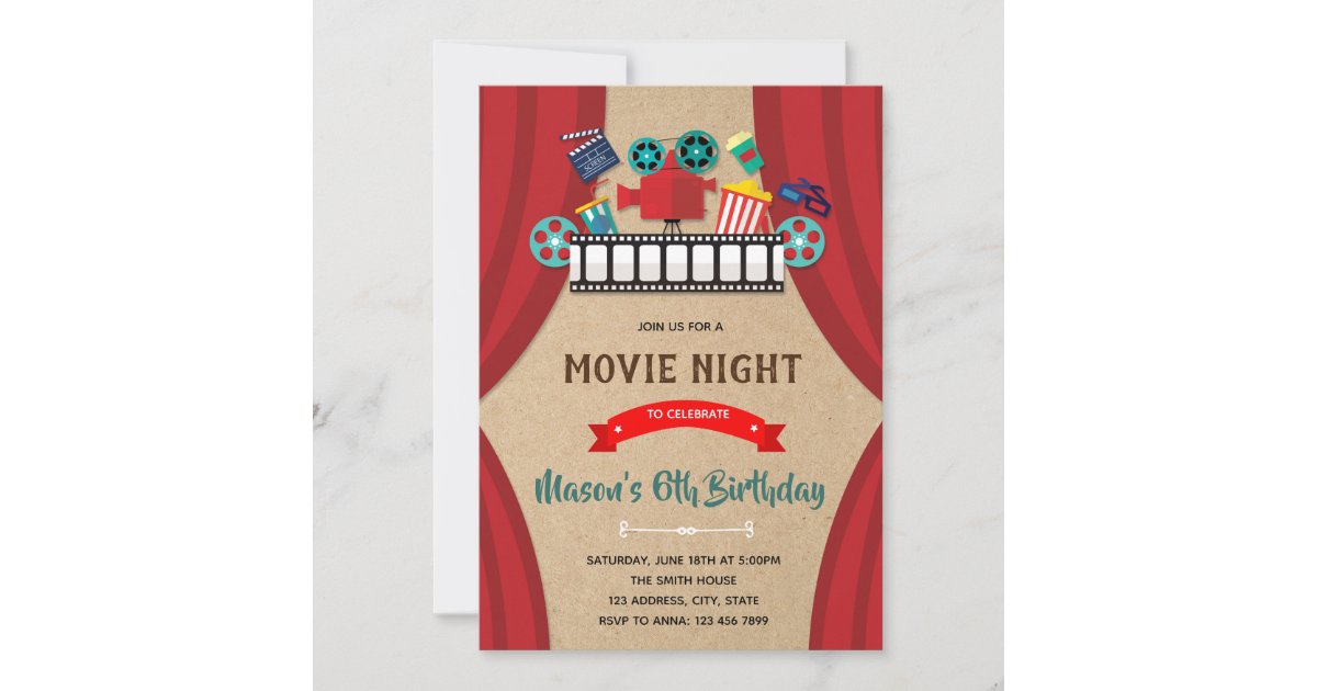 Cinema movie night birthday invitation | Zazzle