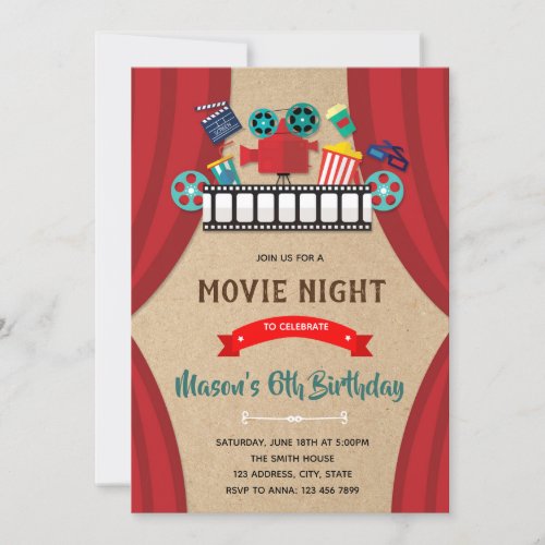 Cinema movie night birthday invitation