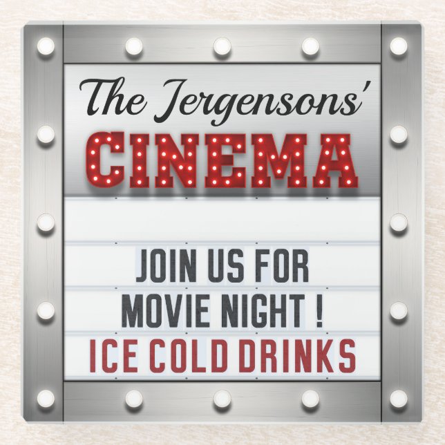 Cinema Movie Night Theater Theatre Glass Coasters (Front)