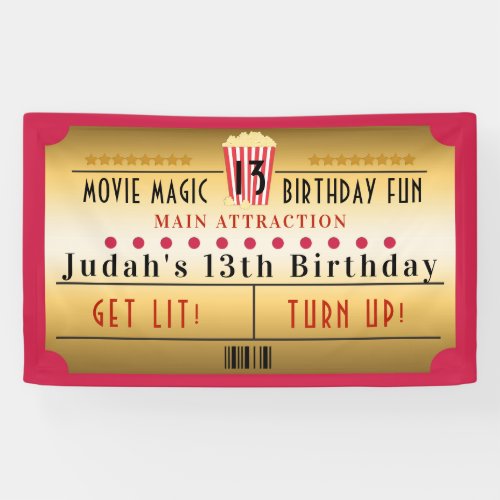 Cinema Movie Popcorn Ticket Birthday Party Banner