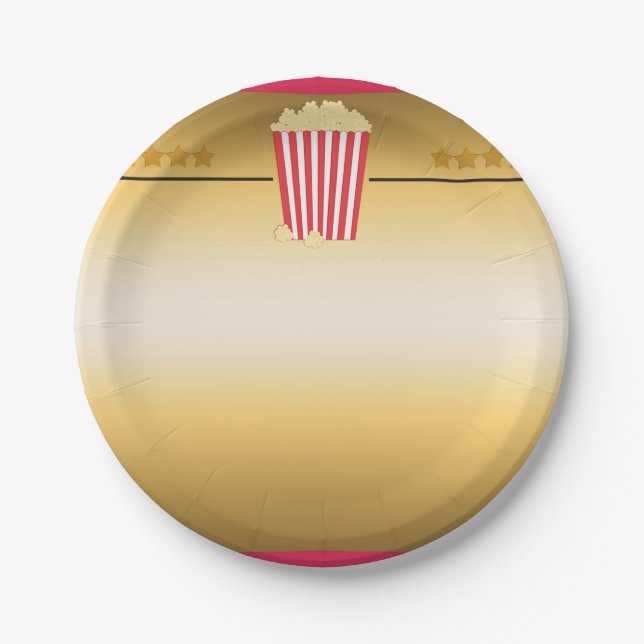Cinema Movie Popcorn Ticket Birthday Party Banner Paper Plates (Front)