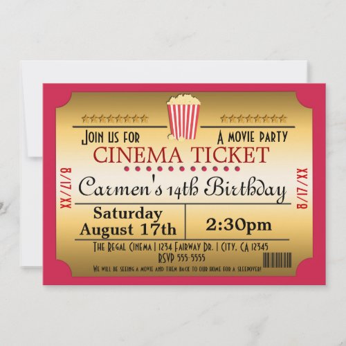 Cinema Movie Ticket Popcorn Party Event Invitation