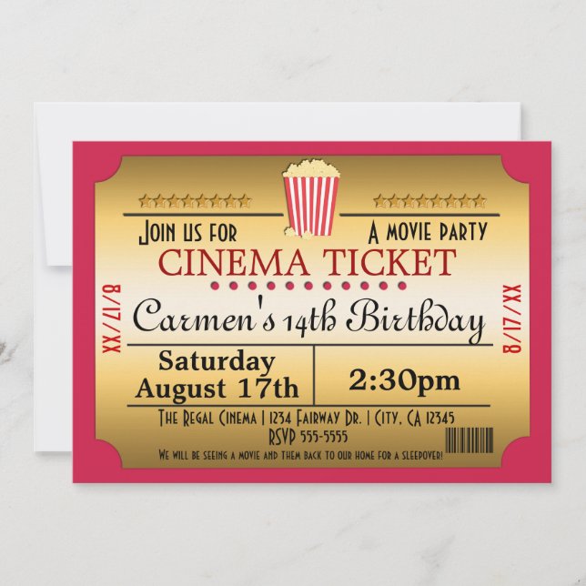 Cinema Movie Ticket Popcorn Party Event Invitation (Front)
