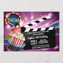 Cinema Movie Time Girl Birthday Popcorn Invitation