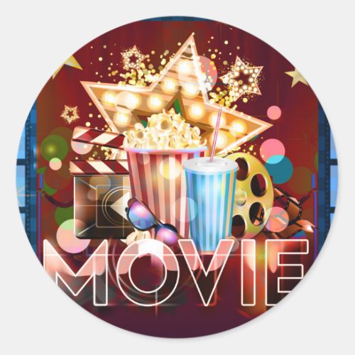 Cinema Movies Movie Night Birthday Party Favor Classic Round Sticker