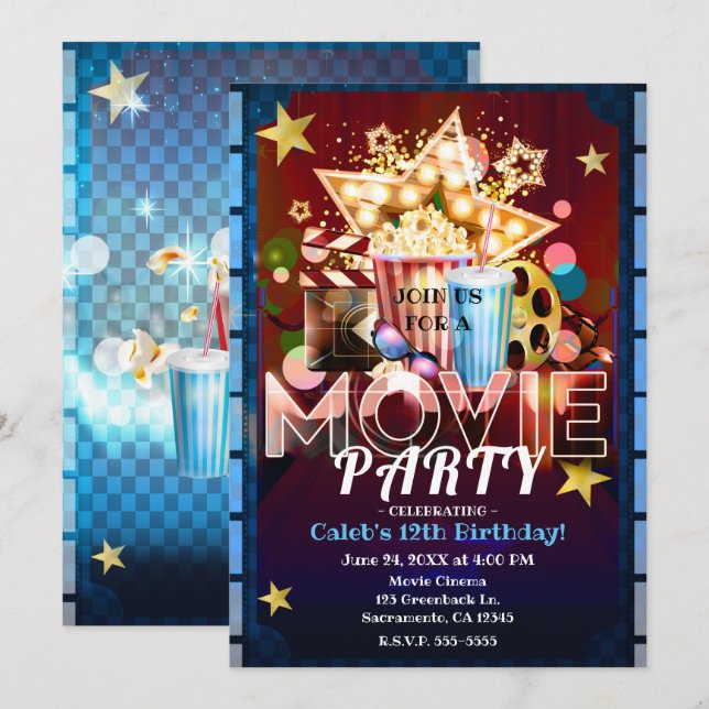 Cinema Movies Movie Night Birthday Party Invitation (Front/Back)