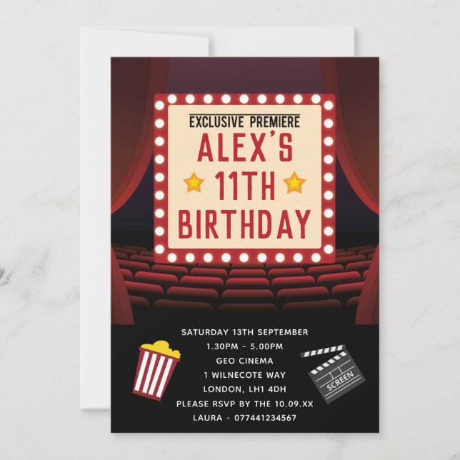 Cinema Party Birthday Invitations (Front)