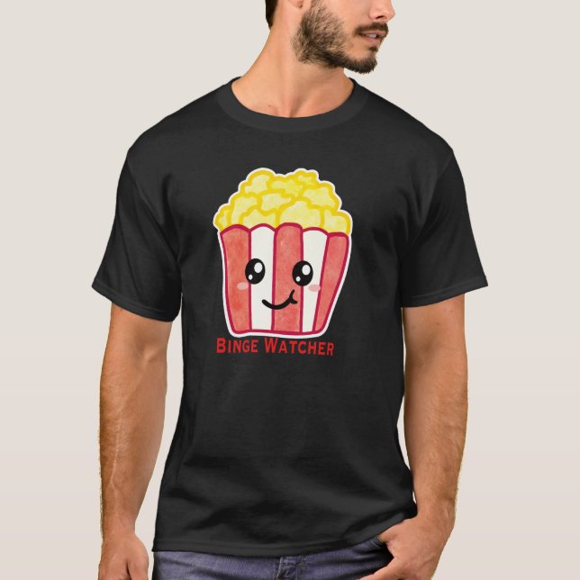 Cinema Popcorn with Quote Binge Watcher T-Shirt (Front)