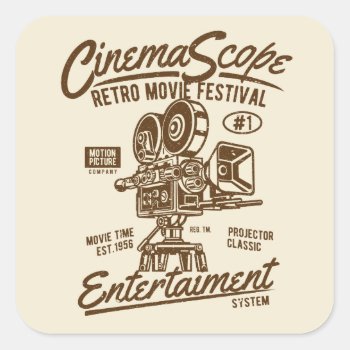 Cinema Scope Classic Retro Hollywood Camera Hollyw Square Sticker by robby1982 at Zazzle