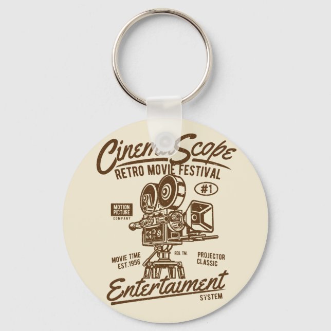 Cinema Scope Classic Retro Hollywood Camera Motion Keychain (Front)