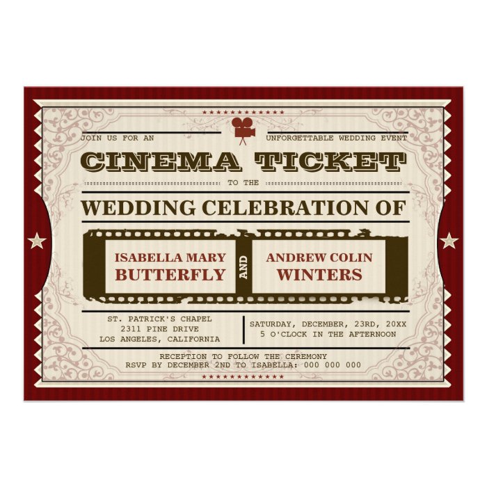 Cinema Ticket   Wedding Invitation