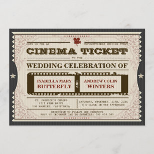 Mint Vintage Heart Cinema Ticket Pass 10 x Wedding Invitation Cards Invite