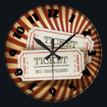 Cinema Tickets Clock<br><div class="desc">Going to the cinema is always such fun. Nothing like it really. Of course tickets are needed and this design is perfect as it is all about cinema tickets. The design has two cinema tickets on a patterned background. They really pop. This cinema tickets design looks great on this clock....</div>