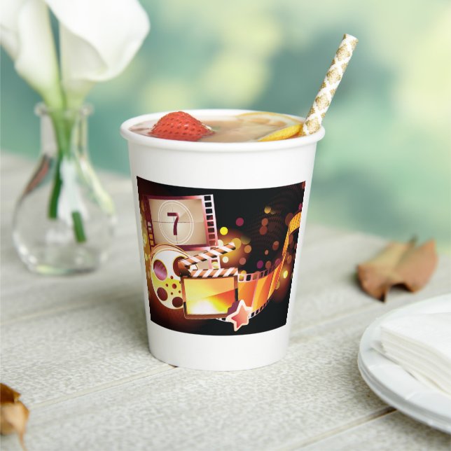 Cinematic Film Reel and Clapperboard Paper Cups (Insitu)