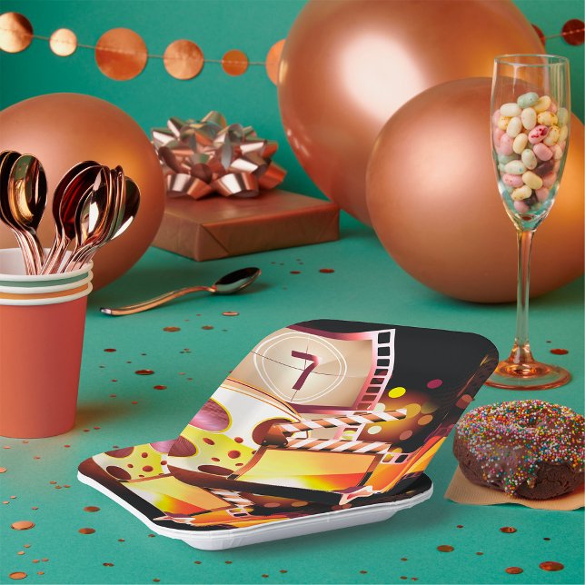 Cinematic Film Reel and Clapperboard Paper Plates (Creator Uploaded)