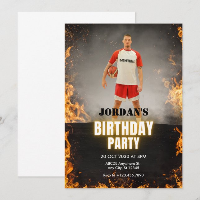 Cinematic fire modern sporty photo birthday  invitation (Front/Back)