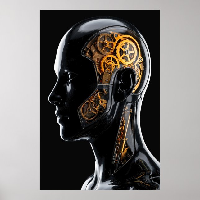 Cinematic Golden Clockwork Android Sci-Fi Poster (Front)