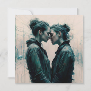 Cinematic Lesbian Couple Scribbles Holiday Card