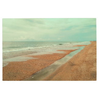 Cinematic Moody Ocean Tide Sandy Beach Minimalist Metal Print