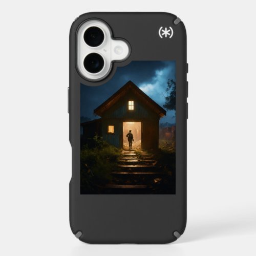 Cinematic Night Soldier – Mysterious Cabin Light i iPhone 16 Case
