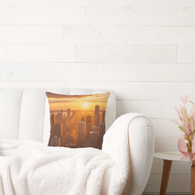 Cinematic Skyline at Golden Hour  Throw Pillow (Couch)