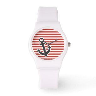 Cinnabar Color Horizontal Stripes; Striped; Anchor Watch