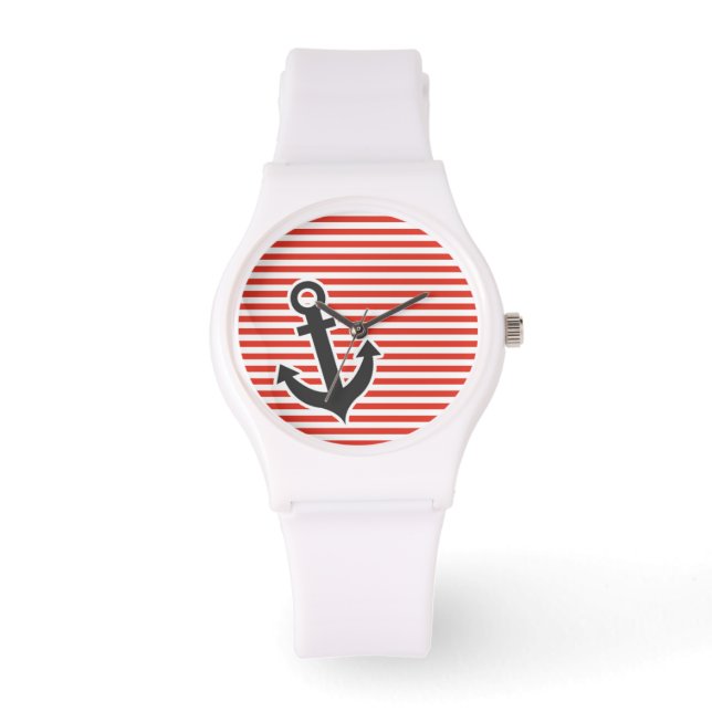 Cinnabar Color Horizontal Stripes; Striped; Anchor Watch (Front)