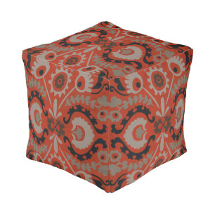 Cinnabar Suzani I Pouf