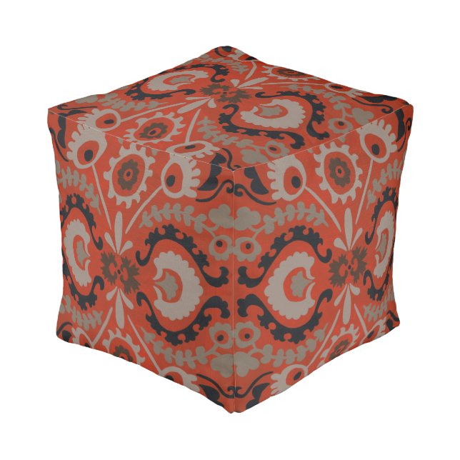Cinnabar Suzani I Pouf (Angled Front)