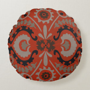 Cinnabar Suzani I Round Pillow