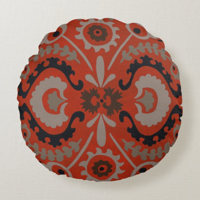 Cinnabar Suzani I Round Pillow (Front)