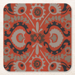Cinnabar Suzani I Square Paper Coaster