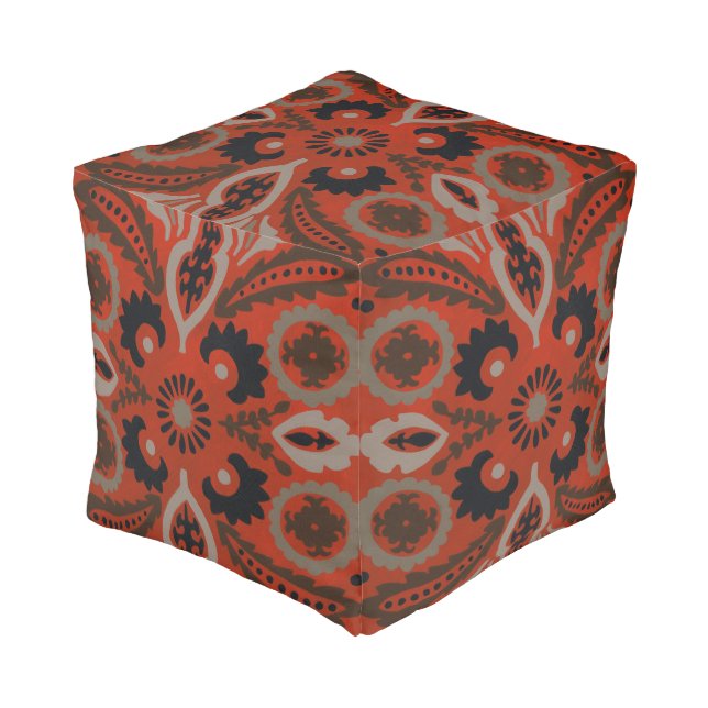 Cinnabar Suzani II Pouf (Angled Front)