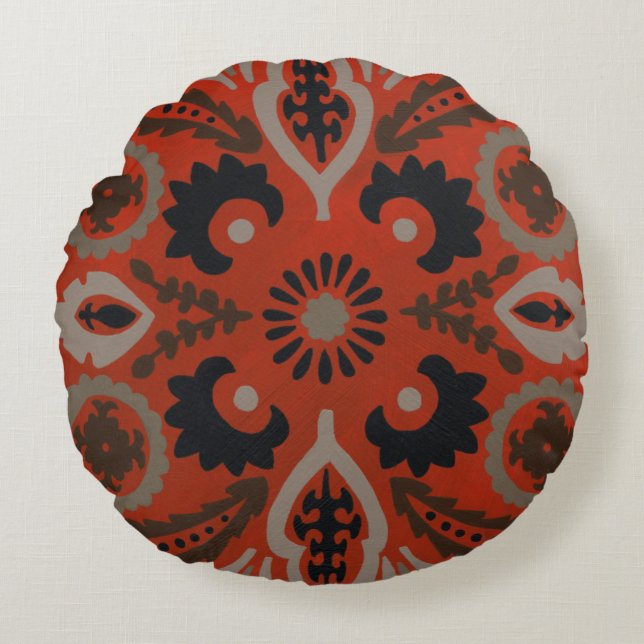 Cinnabar Suzani II Round Pillow (Front)