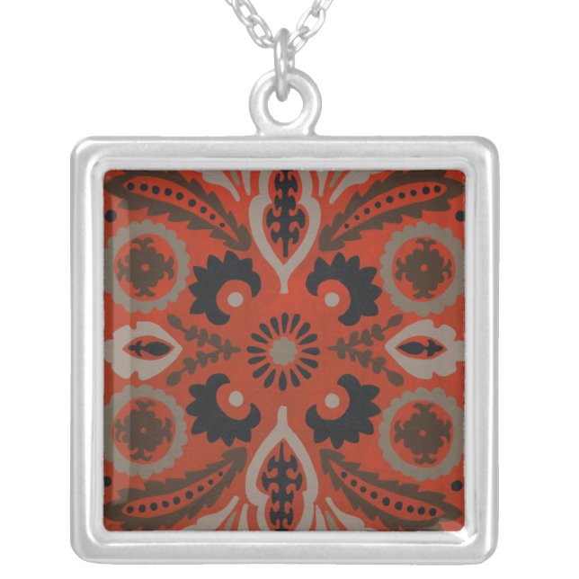 Cinnabar Suzani II Silver Plated Necklace (Front)