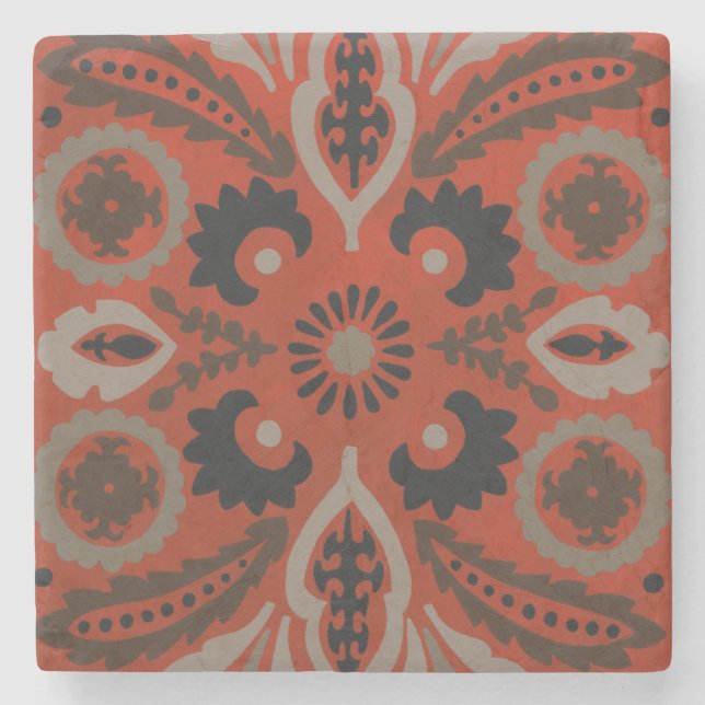 Cinnabar Suzani II Stone Coaster (Front)