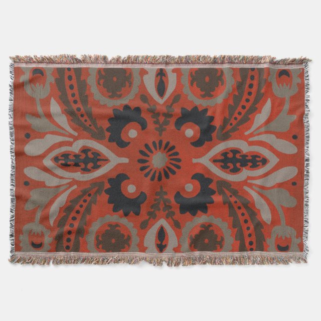 Cinnabar Suzani II Throw Blanket (Front)