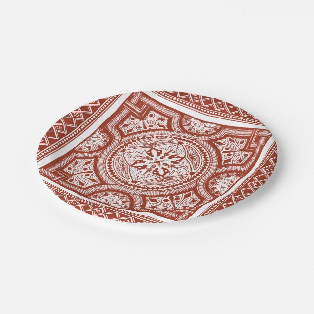 Cinnabar Woodblock IV Paper Plates (Angled)