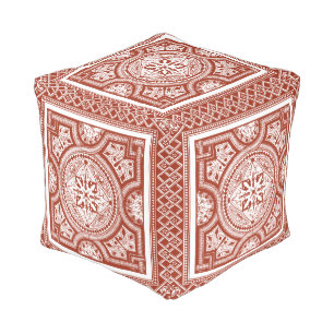 Cinnabar Woodblock IV Pouf