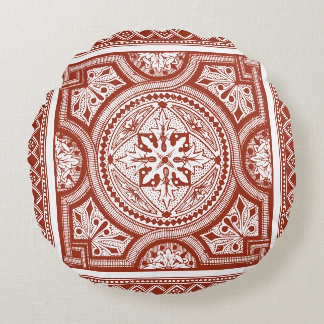 Cinnabar Woodblock IV Round Pillow (Front)