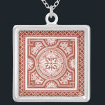 Cinnabar Woodblock IV Silver Plated Necklace<br><div class="desc">Home Décor</div>